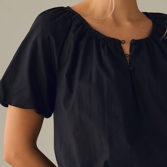 NWT ladies black size Large short sleeve peasant Blouse by Anthropologie - Picture 3 of 13